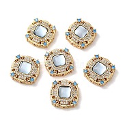 Brass Micro Pave Cubic Zirconia Multi-Strand Links, with Resin Imitation Aquamarine, Square Connector, Real 18K Gold Plated, 14x14x5.5mm, Hole: 1mm(KK-M270-48G)