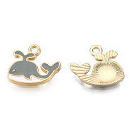 Alloy Charms, with Enamel, Whale, Light Gold, Light Grey, 14x15x2mm, Hole: 1.8mm(ENAM-S119-040A)