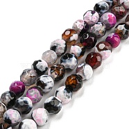 Dyed Natural Fire Crackle Agate Beads Strands, Faceted Round, Magenta, 4mm, Hole: 0.8mm, about 94~95pcs/strand, 14.37~14.57 inch(36.5~37cm)(G-G007-01B)