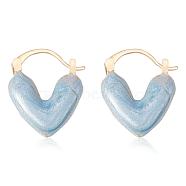 Enamel Heart Hoop Earrings, Golden Brass Jewelry for Women, Blue, 19.5x16x4mm, Pin: 0.6x1mm(JE1108C)