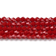 Opaque Solid Color Imitation Jade Glass Beads Strands, Faceted, Bicone, Dark Red, 4x4mm, Hole: 0.8mm, about 87~98pcs/strand, 12.76~14.61 inch(32.4~37.1cm)(GLAA-F029-P4mm-01)