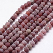 Frosted Natural Agate Beads Strands, Round, Dyed & Heated, Red, 8mm, Hole: 1mm, about 48pcs/strand, 14.5 inch(X-G-F367-8mm-04)