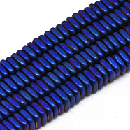 Electroplate Non-magnetic Synthetic Hematite Beads Strands, Matte Style, Square Heishi Beads, Blue Plated, 6x6x2mm, Hole: 2mm, about 190pcs/strand, 15.7 inch(X-G-Q486-90D)