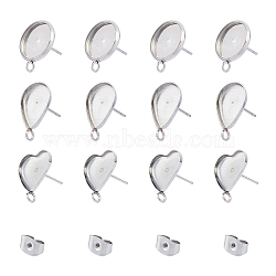 304 Stainless Steel Stud Earring Settings, with Loop & Ear Nuts, Earring Backs, Mixed Shape, Stainless Steel Color, 60pcs/box(STAS-UN0008-80P)