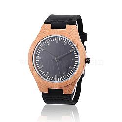 Carbonized Bamboo Wood Wristwatches, Men Electronic Watch, with Leather Watchbands and Alloy Findings, Black, 260x23x3mm; Watch Head: 53x45.5x11mm; Watch Face: 37mm(WACH-H037-04)