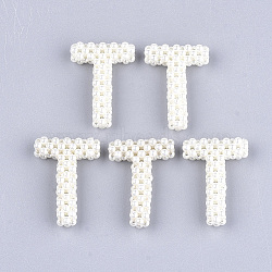 Handmade ABS Plastic Imitation Pearl Woven Beads, Letter, Letter.T, 32~33x24x7~8mm(FIND-T039-18-T)