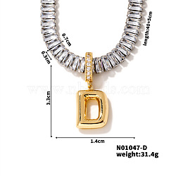 Golden Tone Brass Pave Clear Cubic Zirconia Letter Pendant Necklaces for Women, 15.75 inch(400mm)(YX4437-4)