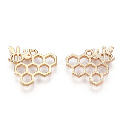 Brass Charms, Nickel Free, Real 18K Gold Plated, Bee Honeycomb, 11x13x1mm, Hole: 1mm(X-KK-Q735-252G)
