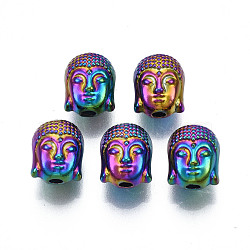 Rack Plating Rainbow Color Alloy Beads, Cadmium Free & Nickel Free & Lead Free, Buddha Head, Buddhist Theme, 10x8.5x8mm, Hole: 2mm(PALLOY-S180-347)