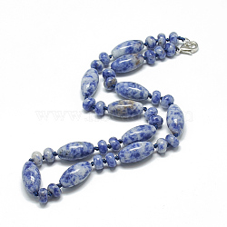 Natural Blue Spot Jasper Beaded Necklaces, with Alloy Lobster Clasps, 18.1 inch~18.5  inch(46~47cm), Oval: 20x10mm(NJEW-S388-03)