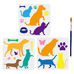 US 1 Set PET Hollow Out Drawing Painting Stencils, with 1Pc Art Paint Brushes, for Acrylic Painting Watercolor Oil Gouache, Dog Pattern, Painting Stencils: 300x300mm, 3 styles, 1pc/style(DIY-MA0001-38A)