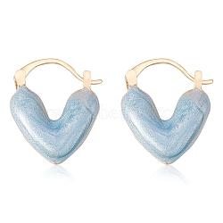 Enamel Heart Hoop Earrings, Golden Brass Jewelry for Women, Blue, 19.5x16x4mm, Pin: 0.6x1mm(JE1108C)