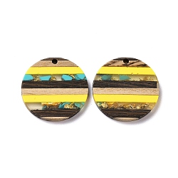 Transparent Resin & Walnut Wood Pendants, with Gold Foil, Flat Round Charm, Yellow, 30x3.5mm, Hole: 2mm(RESI-TAC0017-68A-02)
