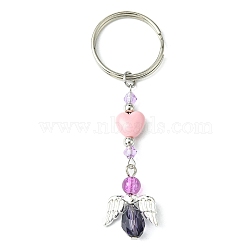 Glass & Acrylic Pendant Keychain, with Iron Split Key Rings, Heart & Angel, Medium Orchid, 8.1~8.2cm(KEYC-JKC00642-02)