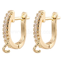 Brass Micro Pave Clear Cubic Zirconia Hoop Earring Findings, Latch Back with Horizontal Loops, Real 18K Gold Plated, 14.5x12.5x2.5mm, Hole: 1.8mm, Pin: 1mm(ZIRC-YW0001-08G)