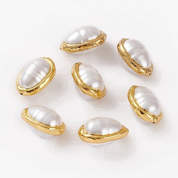 Natural Shell Beads, with Golden Brass Edge, Teardrop, 25~26x18~18.5x15~15.5mm, Hole: 0.8mm