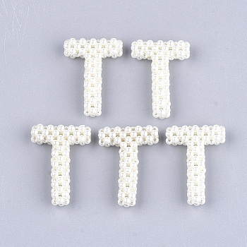 Handmade ABS Plastic Imitation Pearl Woven Beads, Letter, Letter.T, 32~33x24x7~8mm