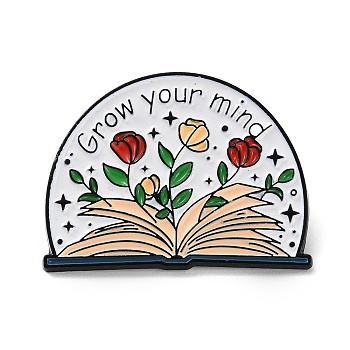 Book & Flower Enamel Pins, Black Alloy Brooch for Backpack Clothing, PeachPuff, 23x30x1.3mm
