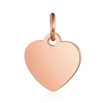 201 Stainless Steel Stamping Blank Tag Charms, Manual Polishing, Heart, Rose Gold, 10.5x10.5x1mm, Hole: 3mm