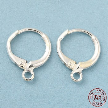 925 Sterling Silver Leverback Earrings Findings, with 1-Loop & S925 Stamp, Silver, 15x11.5x2mm, Hole: 1.8mm, Pin: 0.9mm