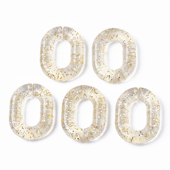 Transparent Acrylic Linking Rings, with Glitter Powder, Quick Link Connectors, For Jewelry Cable Chains Making, Oval, Beige, 24x18x5mm, Inner Diameter: 7x13mm, about 380pcs/500g