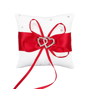 Tribute Silk Wedding Ring Pillow with Polyester Ribbon and Alloy Heart, Square, Red, 100x100x39mm