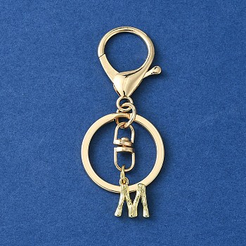 Alloy Initial Letter Charm Keychains, with Alloy Clasp, Golden, Letter M, 8.5cm