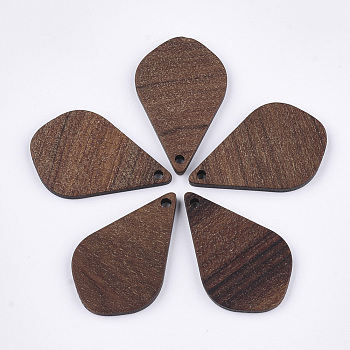 Walnut Wood Pendants, Teardrop, Saddle Brown, 28x18x2.5~3mm, Hole: 1.6mm