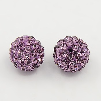Polymer Clay Rhinestone Beads, Pave Disco Ball Beads, Grade A, Round, PP6, Light Amethyst, PP6(1.3~1.35mm), 4mm, Hole: 1mm