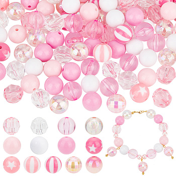 Elite 111Pcs 13 Styles Transparent Acrylic Beads, Faceted, Round, Mixed Color, 15.5~16x15~16mm, Hole: 2~4mm