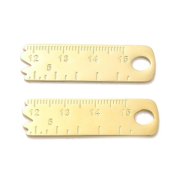 304 Stainless Steel Pendants, Broken Ruler Charms, Real 14K Gold Plated, 34.5x10x0.9mm, Hole: 5x3.5mm