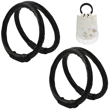 Rattan Ring Bag Handles, Bag Making Supplies, Black, 127x131x15mm, Inner Diameter: 101x109mm