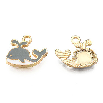 Alloy Charms, with Enamel, Whale, Light Gold, Light Grey, 14x15x2mm, Hole: 1.8mm