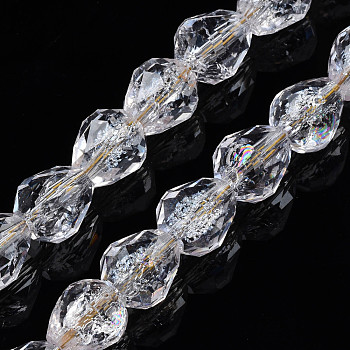Transparent Crackle Glass Beads Strands, Faceted, Teardrop, Clear, 10.5x10mm, Hole: 1.2mm, about 33Pcs/strand, 13.78 inch(35cm)