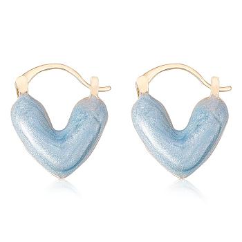 Enamel Heart Hoop Earrings, Golden Brass Jewelry for Women, Blue, 19.5x16x4mm, Pin: 0.6x1mm