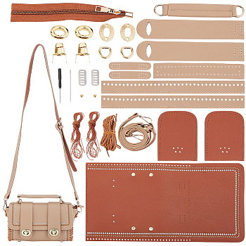 DIY PU Leather Shoulder Bag Kits, Including Fabric, Adjustable Bag Handle, Zinc Alloy Twist Lock Clasps, Screwdriver, Thread, Needle, Zipper, Sandy Brown, 20~2025x5~76x0.2~32mm