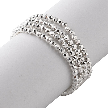 Electroplate Beads Strands, Faceted, Round, Silver Plated, 2x2mm, Hole: 0.5mm, about 186~209pcs/strand, 13.78~16.14''(35~41cm)