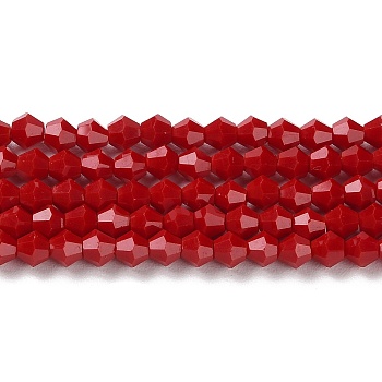 Opaque Solid Color Imitation Jade Glass Beads Strands, Faceted, Bicone, Dark Red, 4x4mm, Hole: 0.8mm, about 87~98pcs/strand, 12.76~14.61 inch(32.4~37.1cm)
