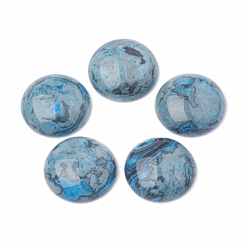 Natural Ripple Jasper Cabochons, Dyed, Flat Round, Sky Blue, 19.5~20x6~6.5mm