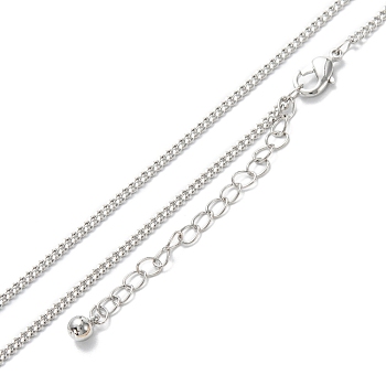Brass Curb Chain Necklaces, Long-Lasting Plated, Real Platinum Plated, 16.34 inch(41.5cm)
