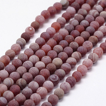 Frosted Natural Agate Beads Strands, Round, Dyed & Heated, Red, 8mm, Hole: 1mm, about 48pcs/strand, 14.5 inch