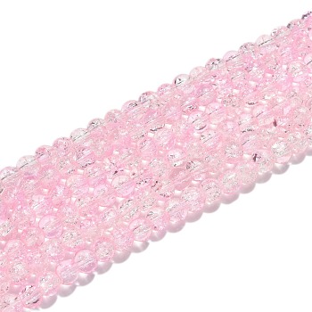 Spray Painted Crackle Glass Beads Strands, Round, Two Tone, Pink, 6mm, Hole: 1.3~1.6mm, about 133pcs/strand, 31.4 inch