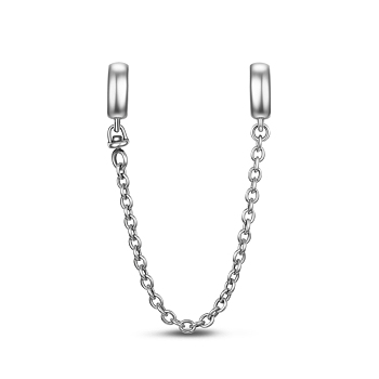 TINYSAND 925 Sterling Silver Round Safety Chains & Beads, Silver, 90mm, Hole: 3.92mm