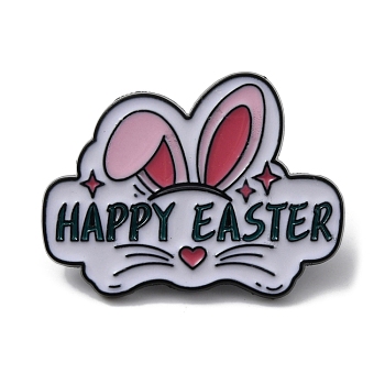 Alloy Rabbit Enamel Pins, Happy Easter Brooch for Easter Gift, Rabbit, 22.5x30x1.5mm