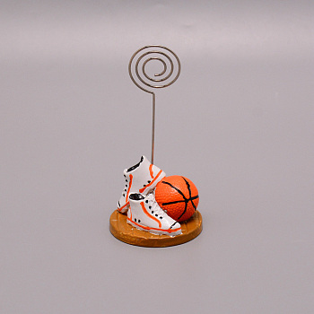 Resin Memo Clip, with Iron Findindgs, Message Note Photo Stand Holder, Basketball, Platinum, 48x96mm