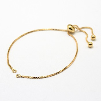 Brass Box Chain Bracelet Making, Slider Bracelets Making, Cadmium Free & Nickel Free & Lead Free, Real 18K Gold Plated, 9-1/2~9-7/8 inch(24~25cm), Hole: 1.5mm, Single Chain Length: 12~12.5cm