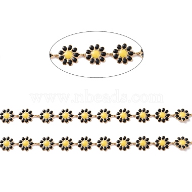 304 cadena de eslabones de flor de margarita de acero inoxidable con esmalte(AJEW-J035-03G-12)-2