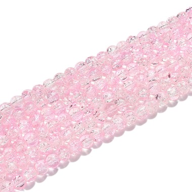 6mm Pink Round Crackle Glass Beads