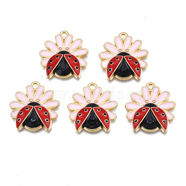Light Gold Pink Insects Alloy+Enamel Pendants