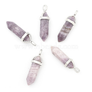 Natural Charoite Double Terminated Pointed Pendants, with Random Alloy Pendant Hexagon Bead Cap Bails, Bullet, Platinum, 37~40x12mm, Hole: 3mm(X-G-F295-05L)